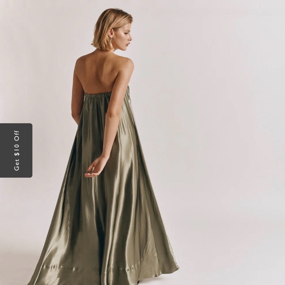 VRG GRL Olive Green Strapless Maxi Dress size small - Picture 2 of 7